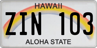 HI license plate ZIN103