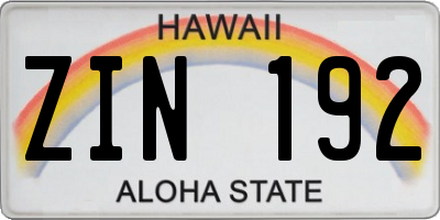 HI license plate ZIN192