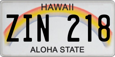 HI license plate ZIN218
