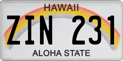 HI license plate ZIN231
