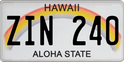 HI license plate ZIN240