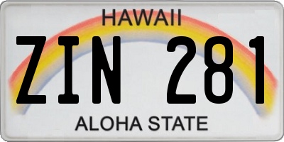 HI license plate ZIN281