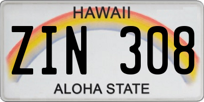 HI license plate ZIN308