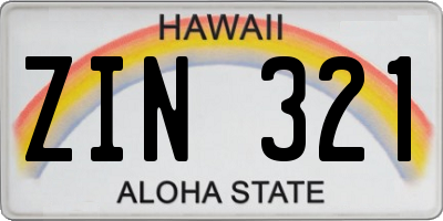 HI license plate ZIN321
