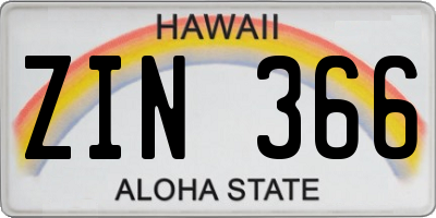 HI license plate ZIN366