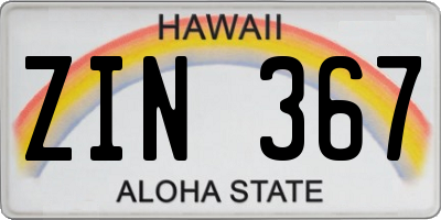 HI license plate ZIN367