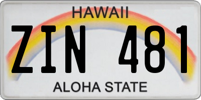 HI license plate ZIN481