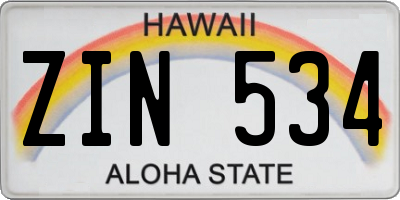 HI license plate ZIN534