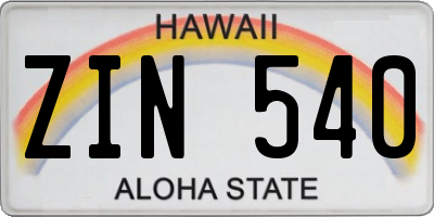 HI license plate ZIN540