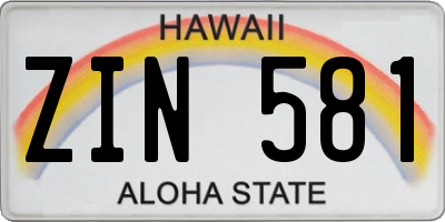 HI license plate ZIN581