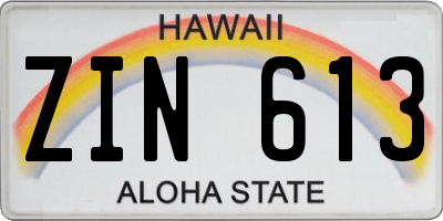 HI license plate ZIN613