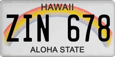 HI license plate ZIN678