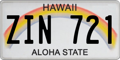 HI license plate ZIN721