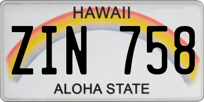 HI license plate ZIN758