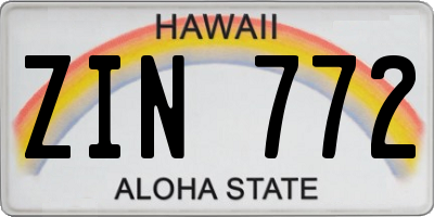 HI license plate ZIN772