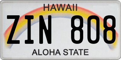 HI license plate ZIN808