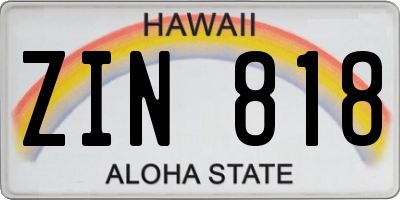 HI license plate ZIN818