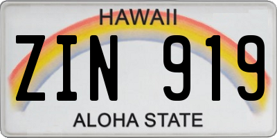 HI license plate ZIN919