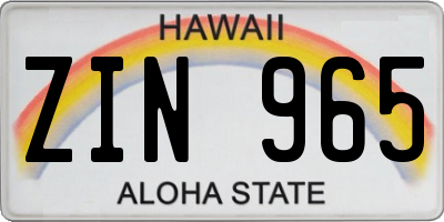 HI license plate ZIN965