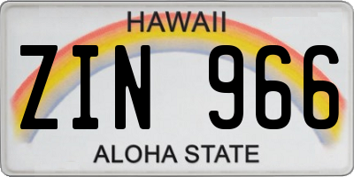 HI license plate ZIN966