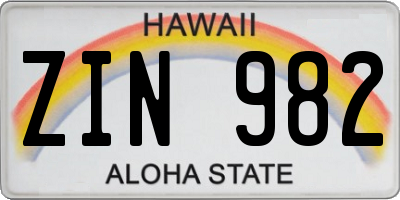 HI license plate ZIN982
