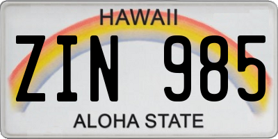 HI license plate ZIN985