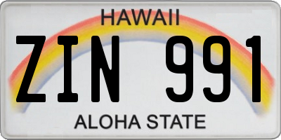 HI license plate ZIN991