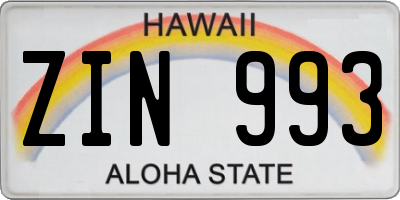 HI license plate ZIN993