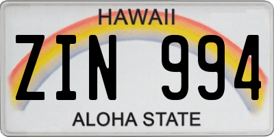 HI license plate ZIN994