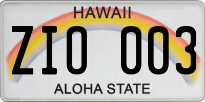 HI license plate ZIO003