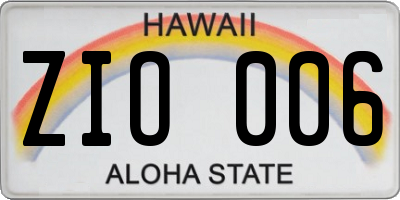 HI license plate ZIO006