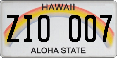 HI license plate ZIO007