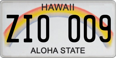 HI license plate ZIO009