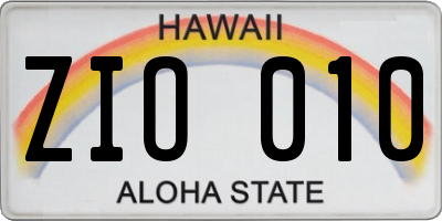 HI license plate ZIO010