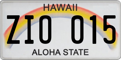 HI license plate ZIO015