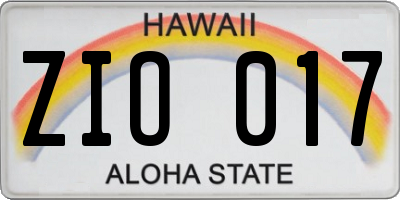 HI license plate ZIO017