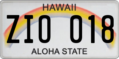 HI license plate ZIO018