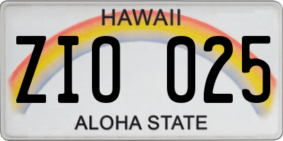 HI license plate ZIO025