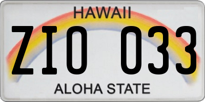 HI license plate ZIO033