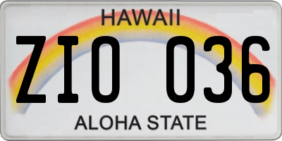 HI license plate ZIO036