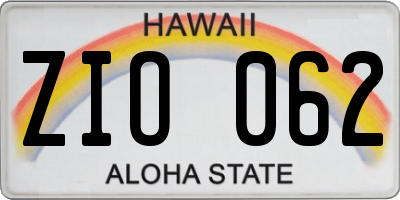 HI license plate ZIO062