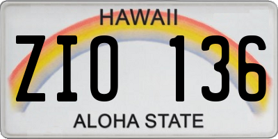HI license plate ZIO136