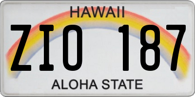 HI license plate ZIO187