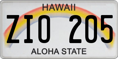 HI license plate ZIO205