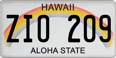 HI license plate ZIO209