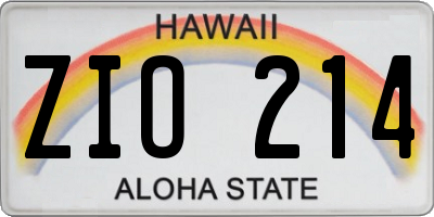 HI license plate ZIO214