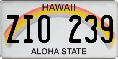 HI license plate ZIO239