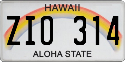 HI license plate ZIO314