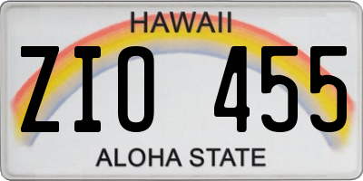 HI license plate ZIO455