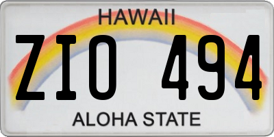 HI license plate ZIO494